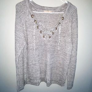 Lace up Gray Sweater